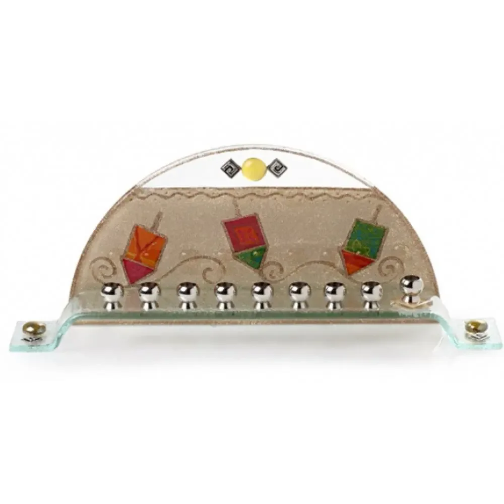 Handmade Stained Glass Judaica Menorah Lily‎ Design Israel Dreidel Art 14”x5.5